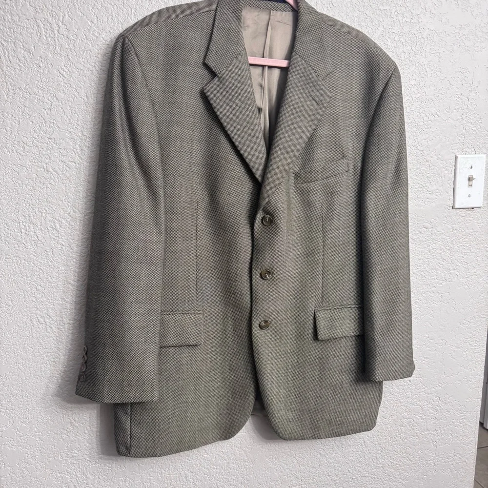 Ralph Lauren Pure Wool Men’s Blazer 44R Brown Micro Herringbone Made in Canada